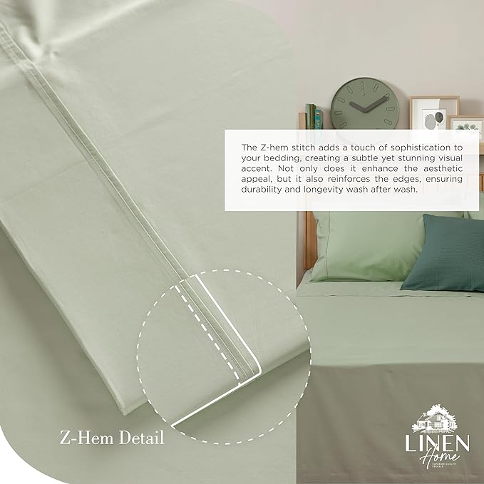 100% Cotton Percale Sheets Twin Size, Sage, Deep Pocket, 3 Pieces Sheet Set - 1 Flat, 1 Deep Pocket Fitted Sheet and 1 Pillowcase, Crisp Cool and Strong Bed Linen - LeafyLoom