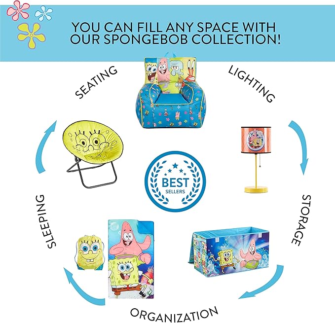Idea Nuova Nickelodeon Spongebob Squarepants Toddler Nylon Bean Bag Chair with Piping & Top Carry Handle Large - LeafyLoom