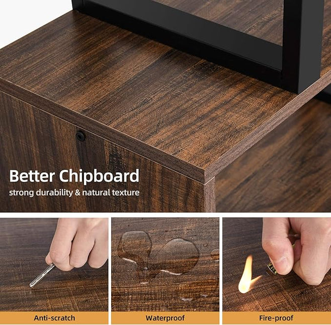YITAHOME 5 Tiers Bookshelf, Modern S-Shaped Z-Shelf Style Bookshelves, Multifunctional Geometric Bookcase Storage Display Shelf for Living Room Bedroom Home Office, Retro Brown - LeafyLoom