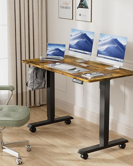 Electric Standing Desk 48 Inch, Ergonomic Height Adjustable Table with T-Shaped Metal Bracket Modern Computer Workstations for Home Office, Rustic Brown, 48 x 24 Inch - LeafyLoom