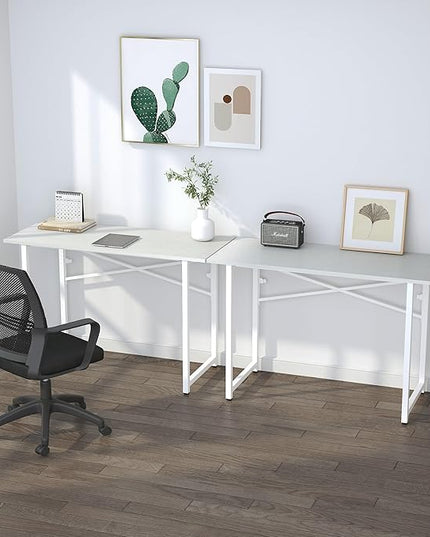 Folding Desk 47 inch No Assembly Required Home Office Table, Writing Gaming Computer Camping Desk, White - LeafyLoom