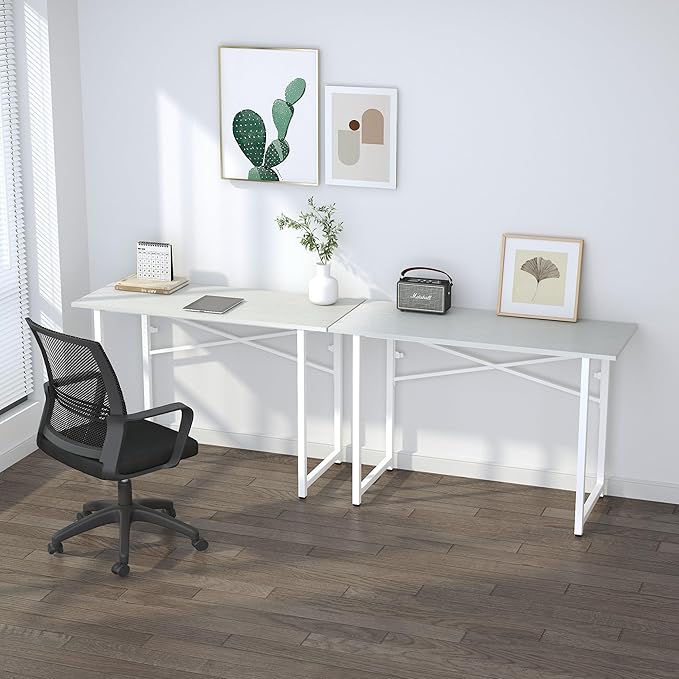 Folding Desk 47 inch No Assembly Required Home Office Table, Writing Gaming Computer Camping Desk, White - LeafyLoom