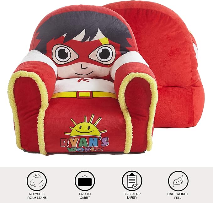 Idea Nuova Ryan's World Plush Bean Bag Chair with Sherpa Trim Red - LeafyLoom