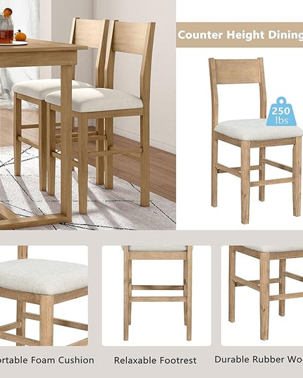 Farmhouse Style Counter Height Minimalism 1 Rectangular 4 Chairs, Easy Clean & Assembly, Room, Kitchen, Small Place, 5 Piece Dining Table Set, Brown 29 - LeafyLoom
