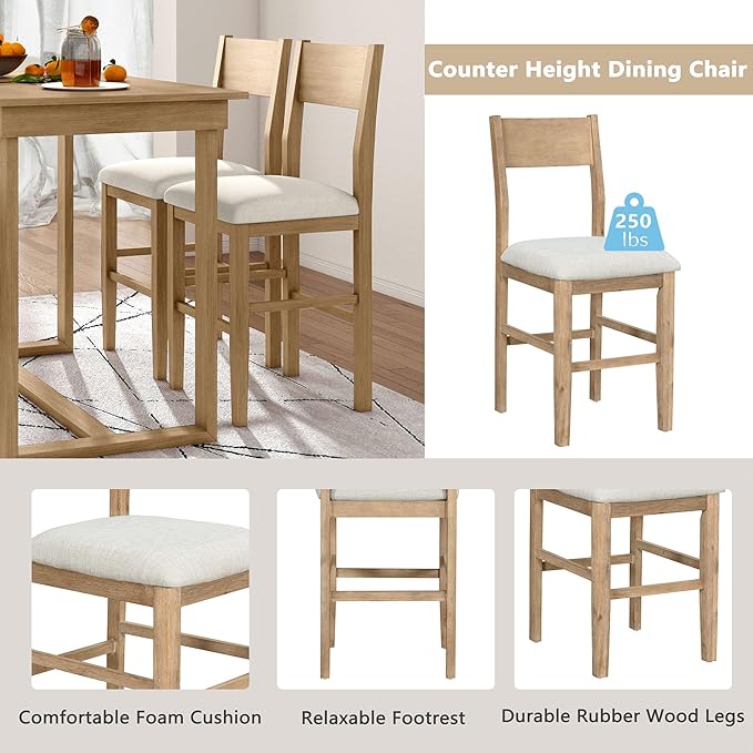 Farmhouse Style Counter Height Minimalism 1 Rectangular 4 Chairs, Easy Clean & Assembly, Room, Kitchen, Small Place, 5 Piece Dining Table Set, Brown 29 - LeafyLoom