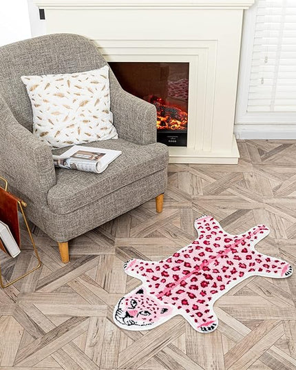 Leopard Shaped Rug Animals Bath Mat Rug Non-Slip Bathroom Door Mat for Bedroom Bathroom Kitchen Cartoon Area Rug for Bathroom Tub Soft Bathtub Mat Home Decor Pink - LeafyLoom