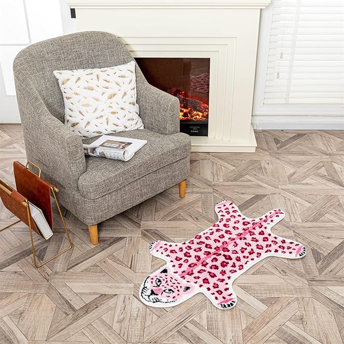 Leopard Shaped Rug Animals Bath Mat Rug Non-Slip Bathroom Door Mat for Bedroom Bathroom Kitchen Cartoon Area Rug for Bathroom Tub Soft Bathtub Mat Home Decor Pink - LeafyLoom
