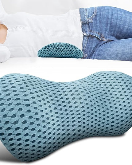 Lumbar Support Pillow - Memory Foam for Low Back Pain Relief, Ergonomic Streamline Car Seat, Office Chair, Recliner and Bed (blue) - LeafyLoom
