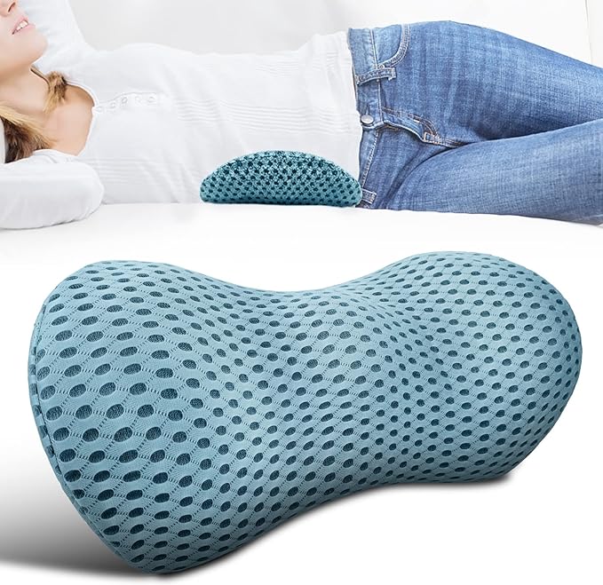Lumbar Support Pillow - Memory Foam for Low Back Pain Relief, Ergonomic Streamline Car Seat, Office Chair, Recliner and Bed (blue) - LeafyLoom