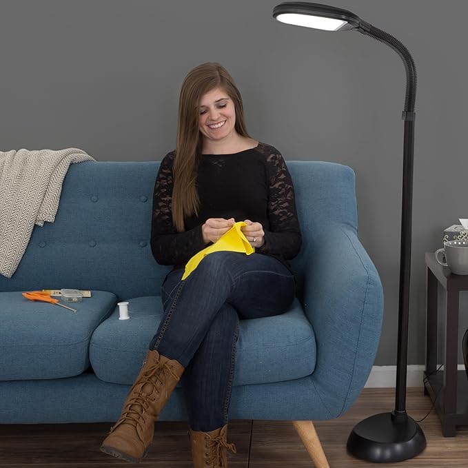 Bedford Home LED Floor Lamp - Full Spectrum Natural Sunlight Lamp with Bendable Neck - Dimmable Reading, Craft, and Esthetician Light (Midnight Black) - LeafyLoom