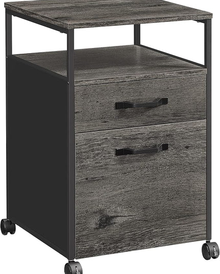 VASAGLE File Cabinet, Mobile Filing Cabinet with Wheels, 2 Drawers, Open Shelf, for A4, Letter Size, Hanging File Folders, Charcoal Gray and Black UOFC071B04 - LeafyLoom