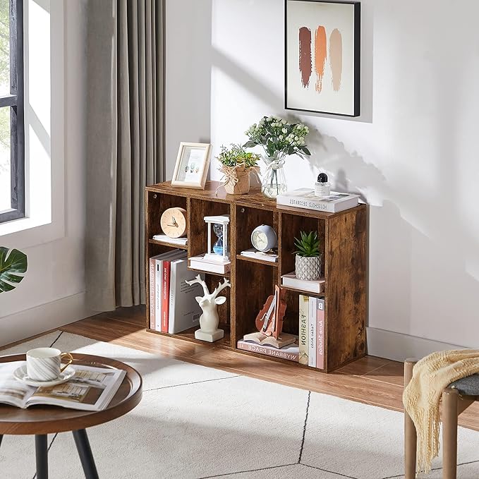 VECELO 3-Cube Small Bookshelf, Modern Bookcases with Shelves Height Up to 12.8 Inches, Suit for Common Size TextBook, Vertical or Horizontal, Cubby Storage Organizer,Rustic Brown - LeafyLoom