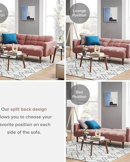 mopio Aaron Couch, Small Sofa, Futon, Sofa Bed, Sleeper Sofa, Loveseat, Mid Century Modern Futon Couch, Sofa Cama, Couches for Living Room, Bedroom (Old Rosa, Velvet) - LeafyLoom