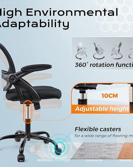 KERDOM Office Chair, Ergonomic Desk Chair, Mesh Computer Chair Height Adjustable, Comfy Swivel Task Chair with Wheels and Flip-up Arms - LeafyLoom