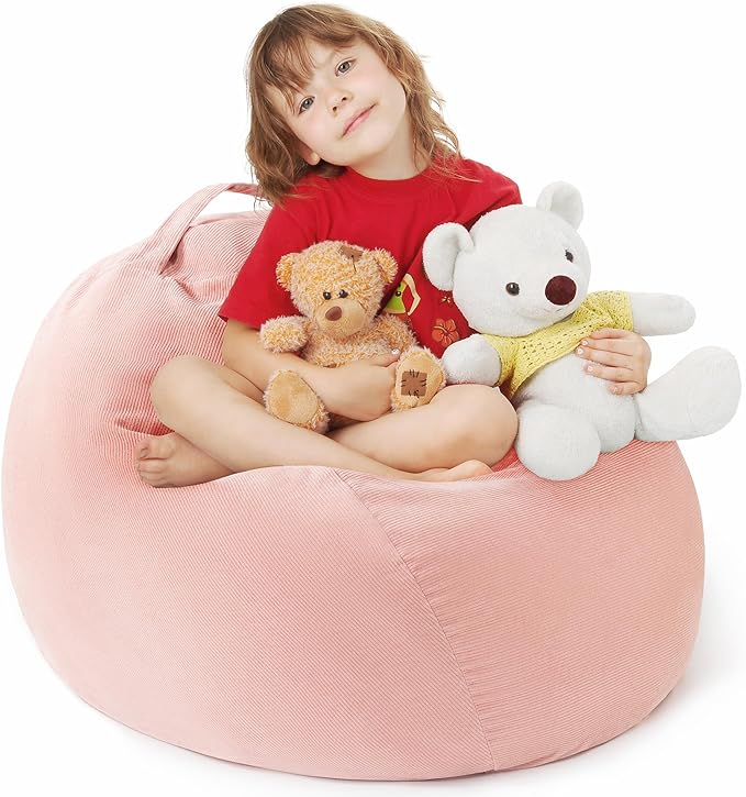 EXQ Home Stuffed Animal Storage Kids Bean Bag Chair Cover (No Filler) Washable Ultra Soft Corduroy Pink Bean Bag Cover for Organizing Plush Toys or Textile, Sack Bean Bag for Adults, Teens - LeafyLoom