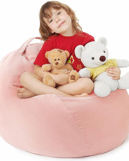 Stuffed Animal Storage Kids Bean Bag Chair Cover (No Filler) Washable Ultra Soft Corduroy Pink Bean Bag Cover for Organizing Plush Toys or Textile, Sack Bean Bag for Adults, Teens (2XL) - LeafyLoom