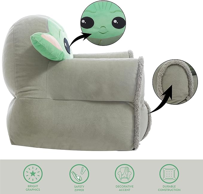 Idea Nuova Figural Mink with Sherpa Trim Bean Bag Chair for Toddlers and Kids, Star Wars Grogu - LeafyLoom