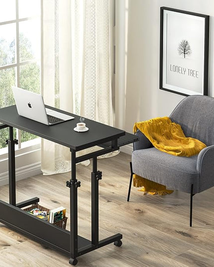 Tribesigns Portable Desk for Sofa and Bed, Height Adjustable Mobile Laptop Table Small Standing Desk Rolling Computer Cart with Keyboard Tray on Wheels for Home Office (Black) - LeafyLoom