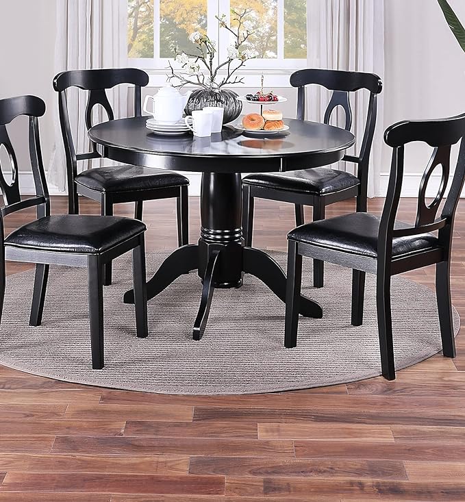 NicBex Dining Table Set for 4 Kitchen Table Set Classic Design Dining Room 5Pc Set Round Table 4X Side Chairs Cushion Fabric Upholstery Seat, Rubberwood, Black - LeafyLoom