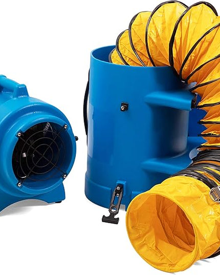 MOUNTO 8inch 1/3hp High Pressure Axial Blower Fan for Ventilation w/ 25ft hoses and canister - LeafyLoom