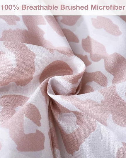 Printed Queen Bedding Sets with Comforter and Sheets, 7 Piece Bed in A Bag Comforter Set with Fluffy Microfiber, Stylish Pink Leopard Pattern - LeafyLoom