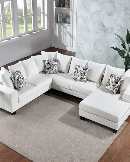 110" Modern U Shape Sectional Sofa, Velvet Corner Couch with Pillows, 6 Seat Sofa&Couch with Double Chaises for Living Room Furniture, Apartment, Office, Ushaped White - LeafyLoom