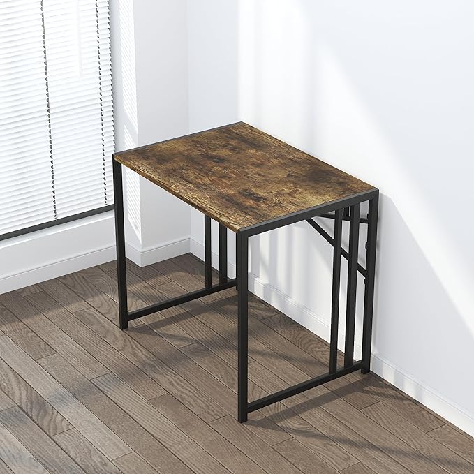 32 inch Small Folding Computer Desk, Writing Gaming Computer Desk for Small Spaces, No Assembly Required Home Office Desk, Rustic Brown - LeafyLoom