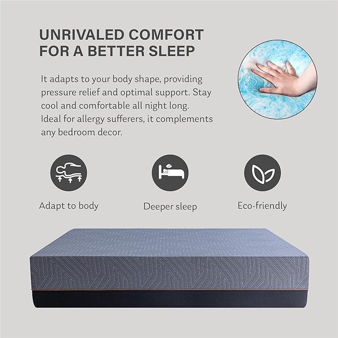 EGOHOME 14 Inch Twin XL Mattress, Copper Gel Memory Foam Mattress for Pain Relief, Therapeutic Mattress in a Box, CertiPUR-US Certified, Fiberglass Free Medium Mattress, Black - LeafyLoom