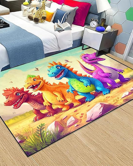 Dinosaur Rugs for Boys Bedroom - Cartoon Dinosaur Rug Dinosaur Carpet Playroom Mat for Kids Room Colorful Cute Dino Rug for Room Kids Carpet for Bedroom,5'×7' - LeafyLoom