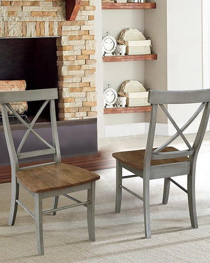 International Concepts X-Back, Set of 2 Chair, Distressed Hickory/Stone - LeafyLoom
