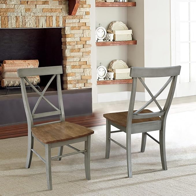 International Concepts X-Back, Set of 2 Chair, Distressed Hickory/Stone - LeafyLoom