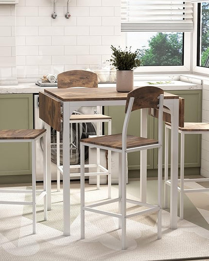 NicBex Small Dining Table Set for 4 Counter Height Dining Table Set Modern 3-Piece Round Dining Table Set with Drop Leaf and 2 Chairs for Small Places, Space-Saving, Rustic Brown - LeafyLoom