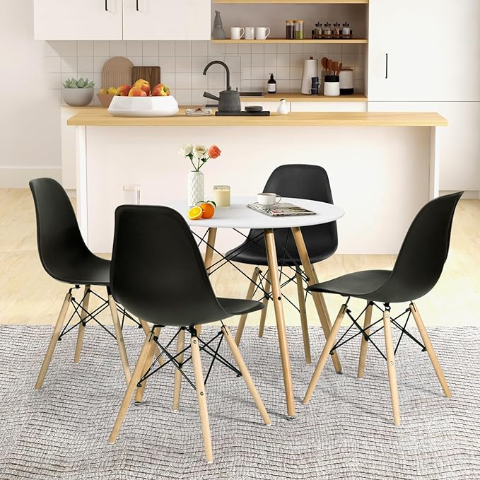 FurnitureR Dining Table Round 31.5 Inch with Wooden Legs Modern Multifunctional Table for Home Kitchen Living Room Corner Small Spaces Leisure, White - LeafyLoom