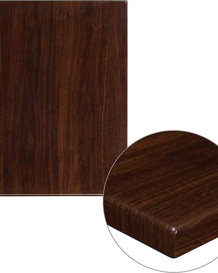 Flash Furniture Glenbrook 24" x 30" Rectangular High-Gloss Walnut Resin Table Top with 2" Thick Edge - LeafyLoom