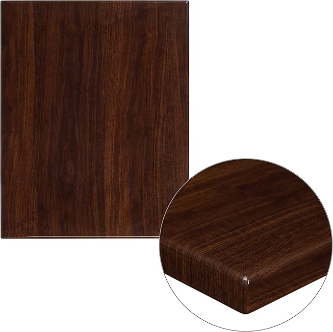 Flash Furniture Glenbrook 24" x 30" Rectangular High-Gloss Walnut Resin Table Top with 2" Thick Edge - LeafyLoom