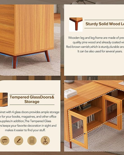 NicBex Laik-DW-00033-DX Desks, 66.53" W x 63.77" D x 30.31" H, Teak - LeafyLoom