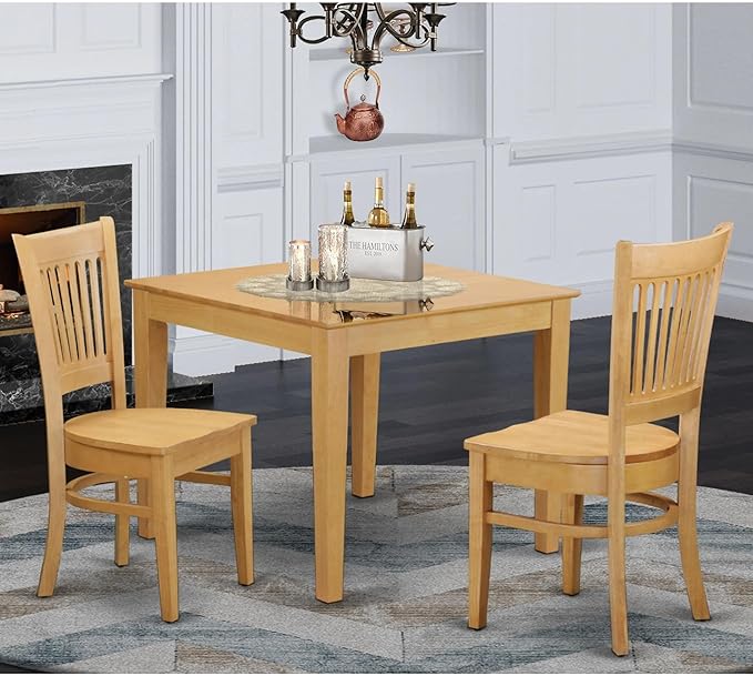 East West Furniture OXVA3-OAK-W Oxford 3 Piece Dinette Set for Small Spaces Contains a Square Table and 2 Dining Room Chairs, 36x36 Inch - LeafyLoom