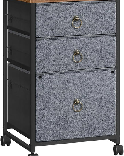 HOOBRO 3-Drawer Mobile File Cabinet, Vertical Filing Cabinet, Office Cabinet, Filing Cabinet for Home Office, Rolling Printer Stand, A4/Letter-Sized, Nonwovens Drawer, Rustic Brown and Gray BFG30WJ01 - LeafyLoom