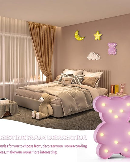 Pink Bear Decor, Battery Powered Bear Night Light for Kids, Pink Party Decorations, Baby Night Light for Bedroom, Toddler Night Lights, Pink kids room decor for Bedroom - LeafyLoom