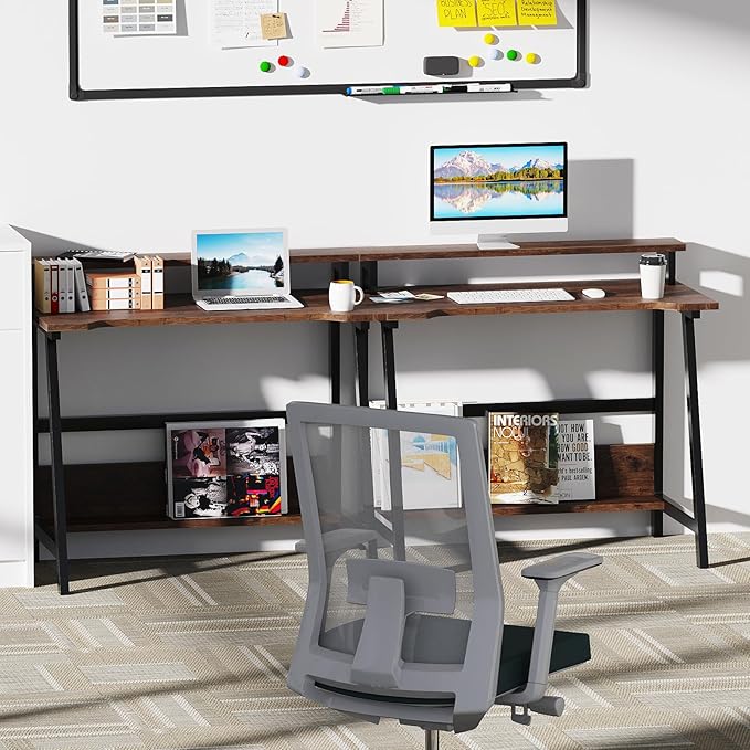Computer Home Office Desk, 31.5" Desk for Small Spaces with Storage Shelf,Small Computer Desk with Monitor and Bookshelf, Modern Simple Style Laptop Desk - LeafyLoom