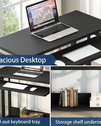 Tribesigns Portable Desk for Sofa and Bed, Height Adjustable Mobile Laptop Table Small Standing Desk Rolling Computer Cart with Keyboard Tray on Wheels for Home Office (Black) - LeafyLoom
