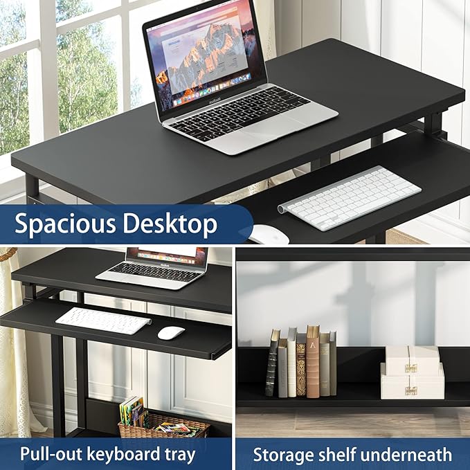 Tribesigns Portable Desk for Sofa and Bed, Height Adjustable Mobile Laptop Table Small Standing Desk Rolling Computer Cart with Keyboard Tray on Wheels for Home Office (Black) - LeafyLoom