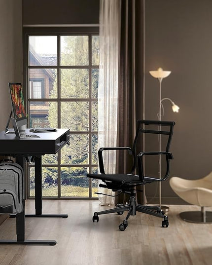 SHW 48-Inch Electric Height Adjustable Desk with Keyboard Tray and Two Drawers, Black - LeafyLoom