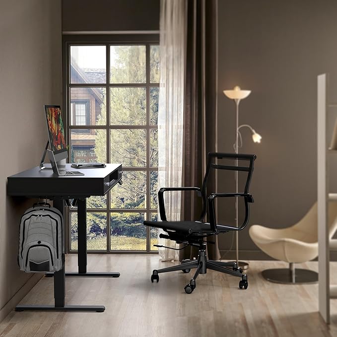 SHW 48-Inch Electric Height Adjustable Desk with Keyboard Tray and Two Drawers, Black - LeafyLoom