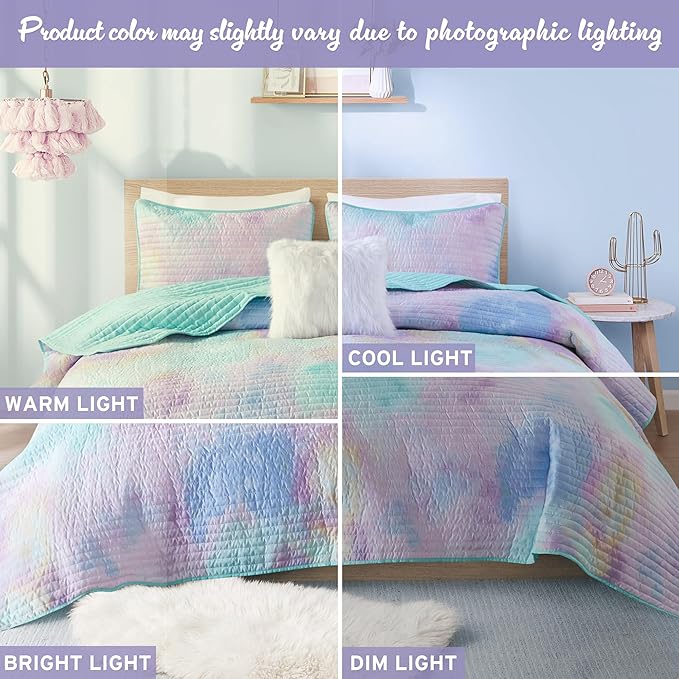 Intelligent Design Twin Quilt Set Boho Quilt Set, Watercolor Tie-Dye Coverlet Set, Casual & Trendy Quilted Lightweight Bedspread, All Season Bed Set, Sham, Cassiopeia, Twin/Twin XL, Pink/Blue 3 Piece - LeafyLoom