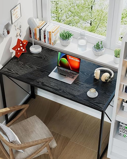 Coavas 31.5 inch Folding Desk No Assembly Required, Writing Computer Desk Space Saving Foldable Table Simple Home Office Desk, Black Wood - LeafyLoom