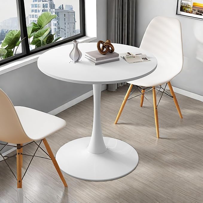 NicBex Dining Table Contemporary Kitchen Table Farmhouse Rustic 32" Round Dining Table with Round MDF Table Top, Metal Base Dining Table, End Table Leisure Coffee Table, White - LeafyLoom