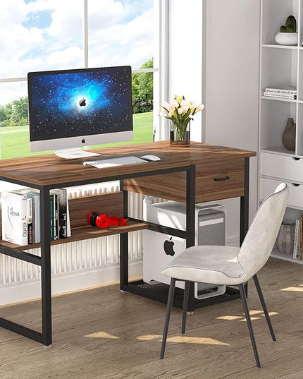 Tribesigns Drafting Table with Storage Drawers, Drawing Computer Desk Artist Craft Table Painting Desk Workstation with Shelves and Tiltable Tabletop for Students, Home Office - LeafyLoom