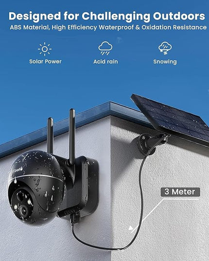 ieGeek 5MP Security Cameras Wireless Outdoor, Solar Outdoor Security Cameras System 360° PTZ with Spotlight & Siren, 2.4Ghz Outdoor Cameras for Home Security,Color Night Vision, Compatible with Alexa ieGeek