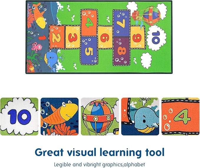 Booooom Jackson Hopscotch Kid Rug 31''x70'' Kids Preschool Rugs for3, 4, 5, 6, and 7 Year Olds,Kids Rugs for Classroom and Bedroom - LeafyLoom